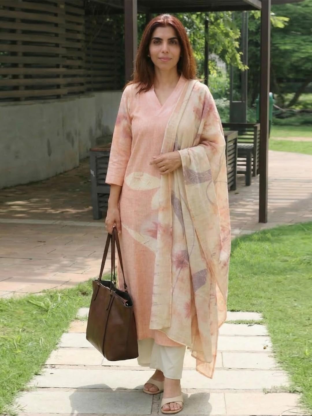 GoSriKi Women Cotton Blend Straight Fit Printed Kurta Pant Dupatta Set - Image 3
