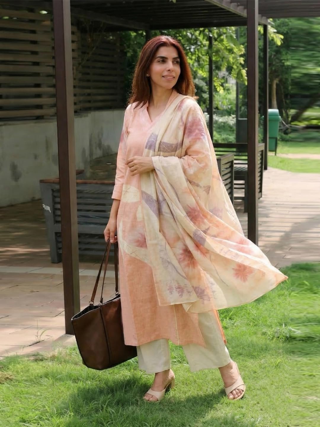 GoSriKi Women Cotton Blend Straight Fit Printed Kurta Pant Dupatta Set - Image 5