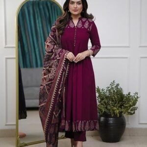 GoSriKi Women's Rayon Viscose Anarkali Printed Kurta Pant with Dupatta - XXL