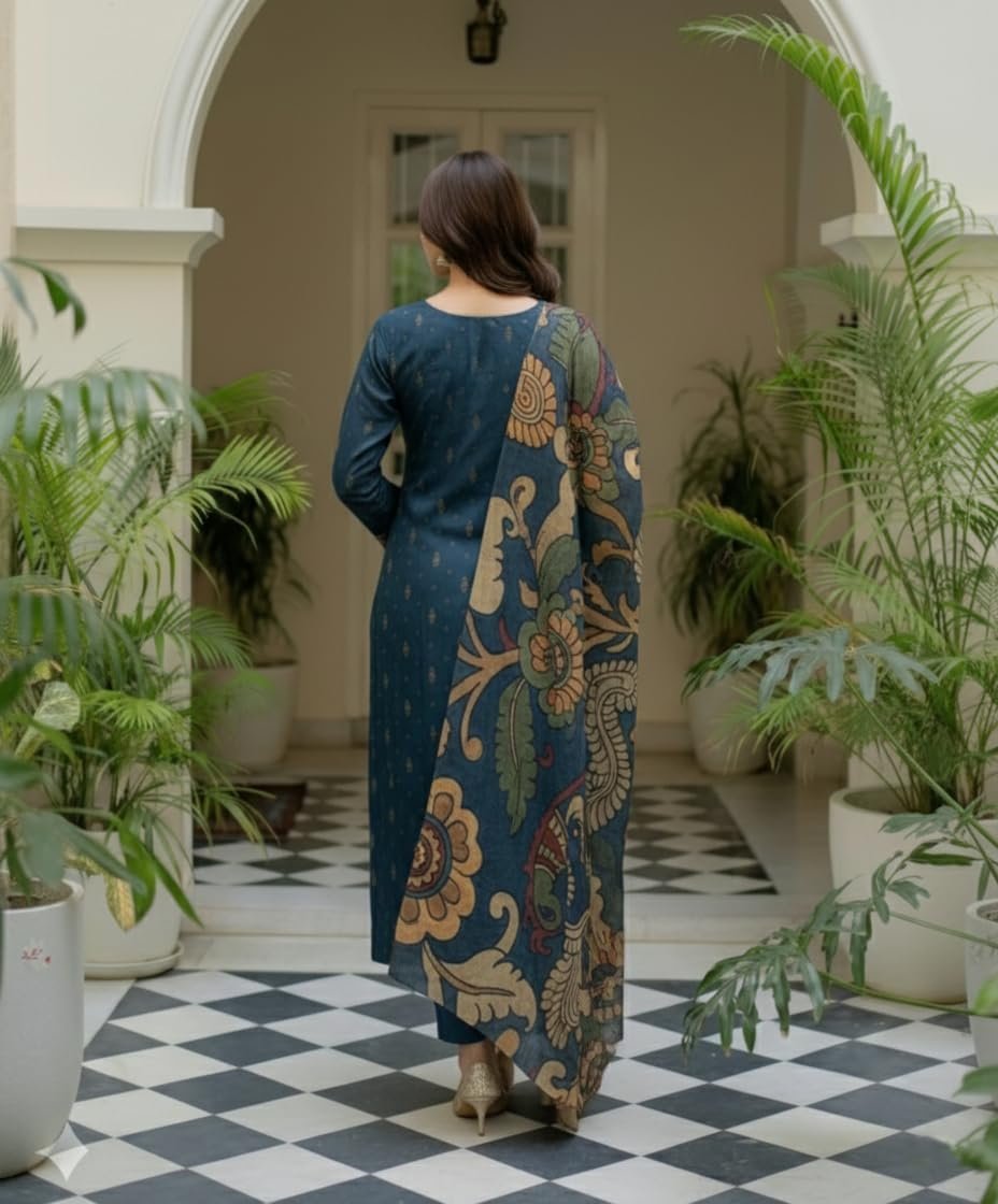 GoSriKi Women’s Viscose Blend Printed Straight Kurta with Pant & Dupatta - Image 6