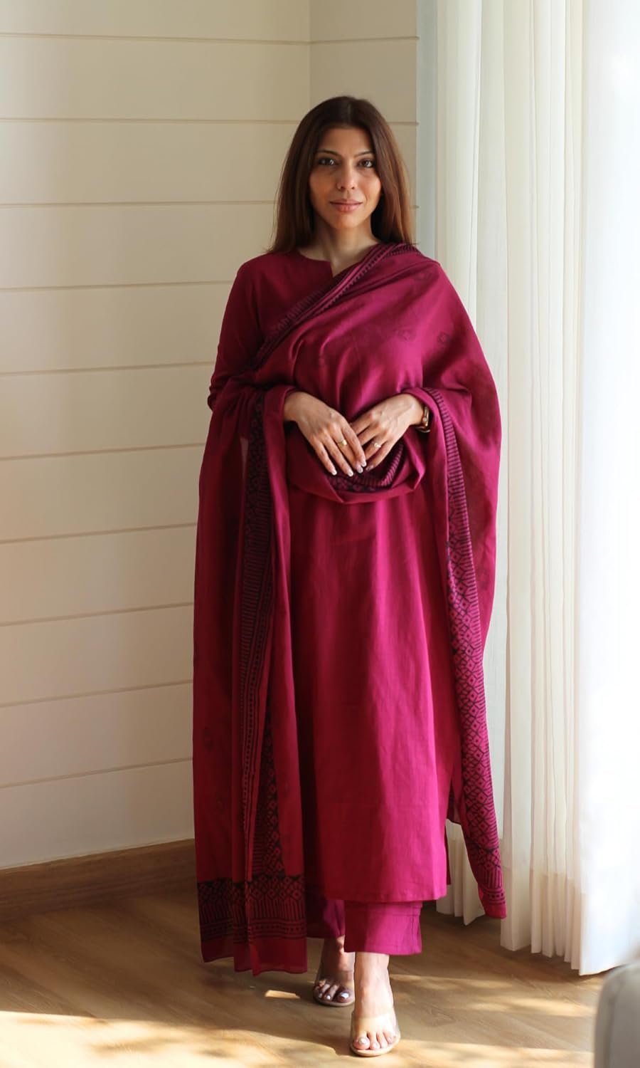 GoSriKi Women’s Poly Straight Solid Kurta with Narrow Pant & Dupatta - Image 3