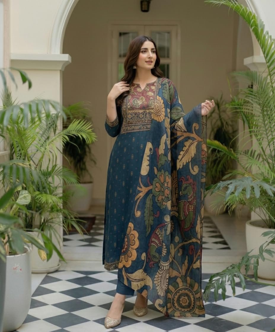 GoSriKi Women’s Viscose Blend Printed Straight Kurta with Pant & Dupatta - Image 3