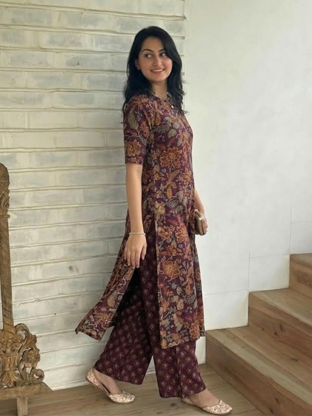 GoSriKi Women's Rayon Viscose Straight Printed Kurta with Palazzo - Image 4