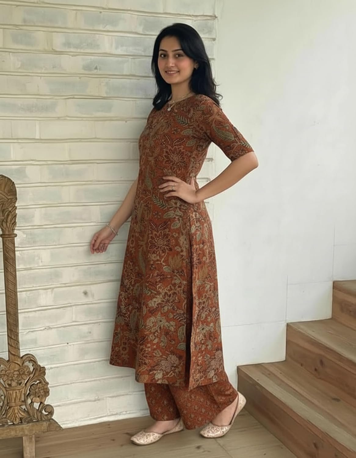 GoSriKi Viscose Blend Printed Straight Kurta with Palazzo for Women - Image 3