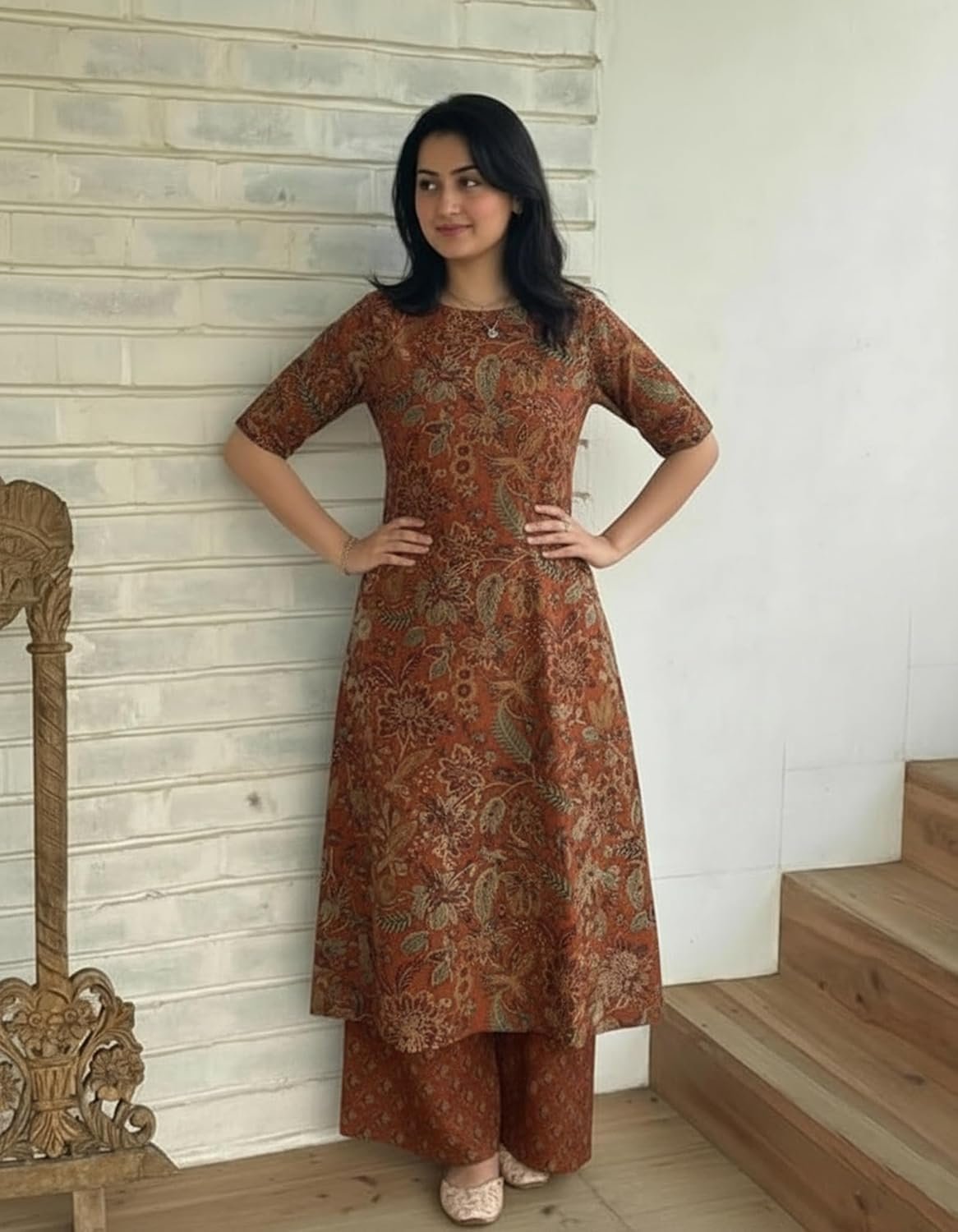 GoSriKi Viscose Blend Printed Straight Kurta with Palazzo for Women - Image 4
