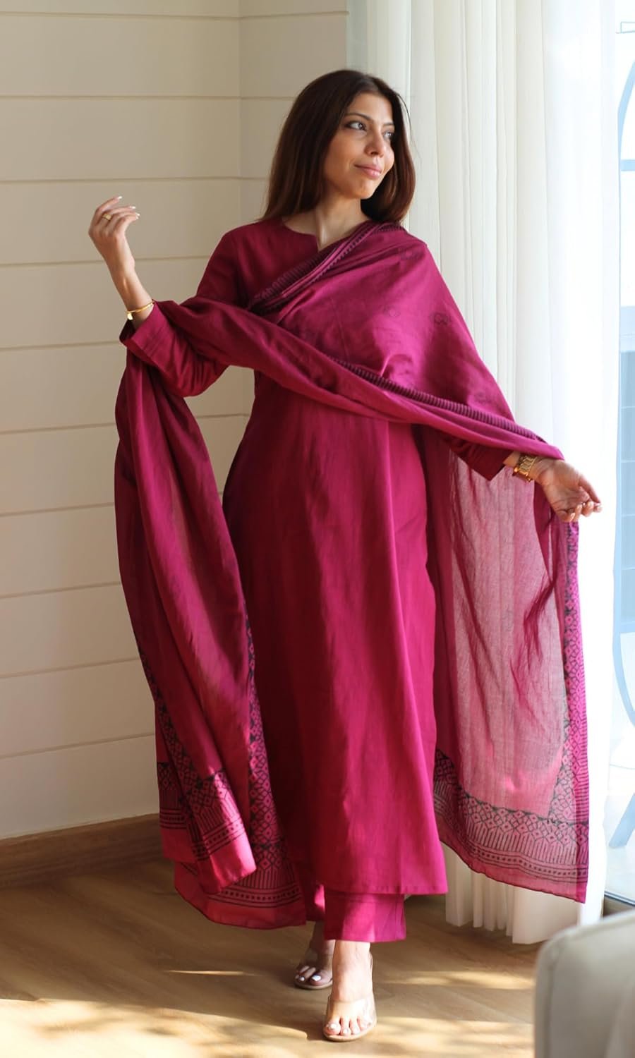 GoSriKi Women’s Poly Straight Solid Kurta with Narrow Pant & Dupatta - Image 4