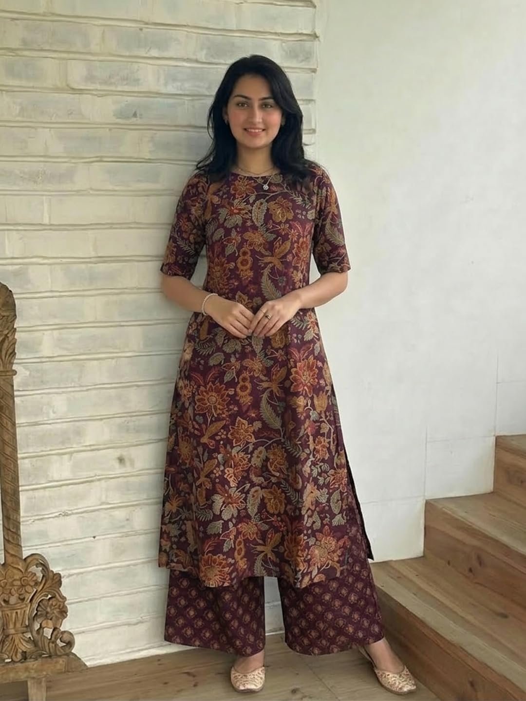 GoSriKi Women's Rayon Viscose Straight Printed Kurta with Palazzo - Image 5