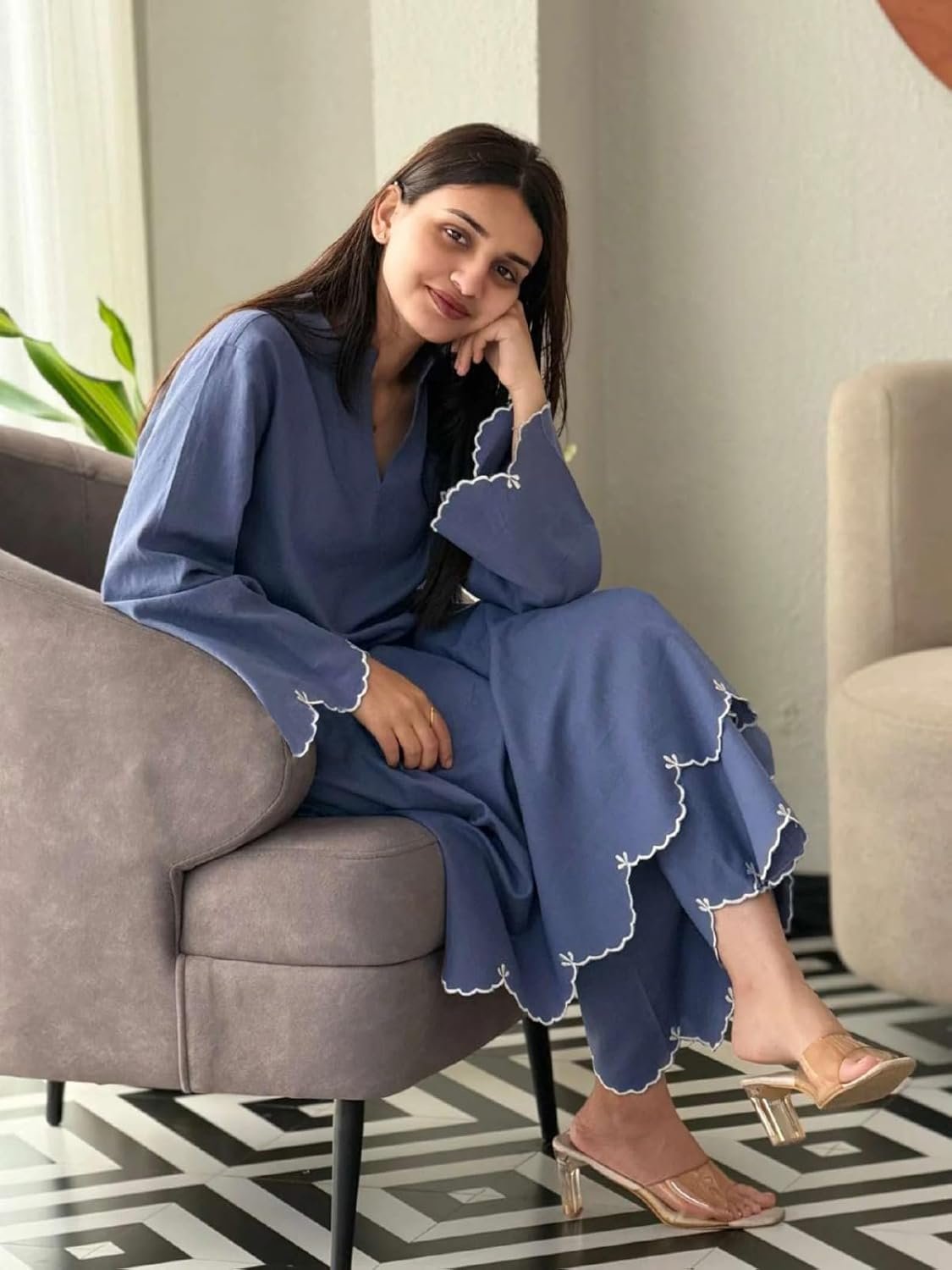GoSriKi Women Viscose Embroidered Straight Kurta with Palazzo - Image 3