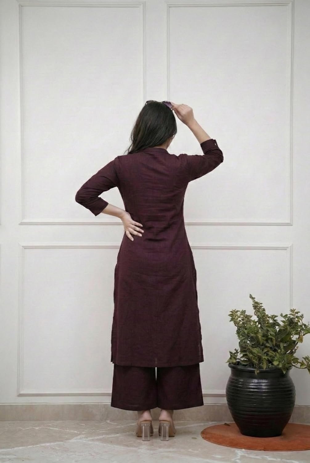 GoSriKi Cotton Blend Embroidered A-Line Kurta with Palazzo for Women - Image 5