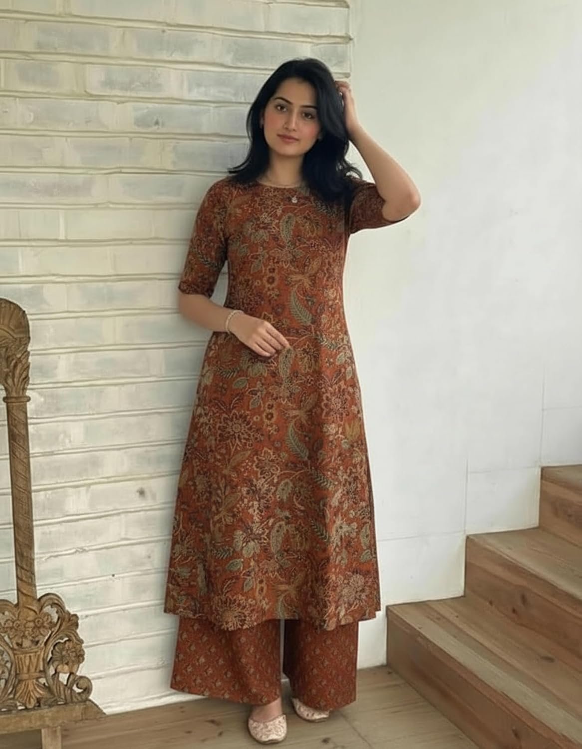 GoSriKi Viscose Blend Printed Straight Kurta with Palazzo for Women - Image 5