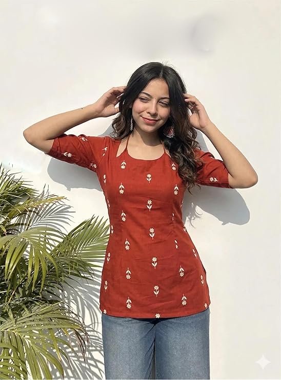 GoSriKi Short Kurti for Women Latest Viscose Blend Printed Ethnic Tunic - Image 4