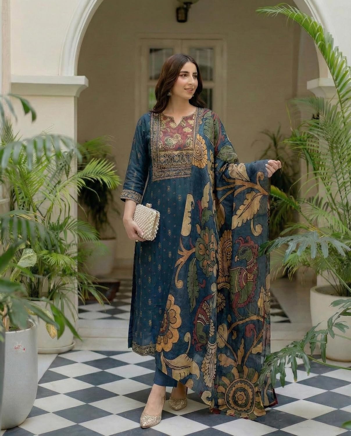 GoSriKi Women’s Viscose Blend Printed Straight Kurta with Pant & Dupatta - Image 5