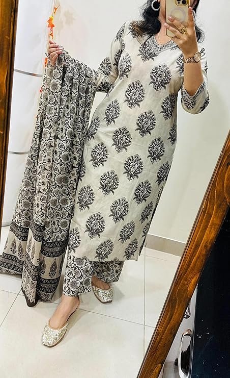 GoSriKi Women Viscose Blend Straight Fit Printed Kurta Pant Dupatta Set - Image 4
