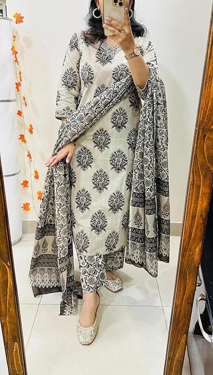 GoSriKi Women Viscose Blend Straight Fit Printed Kurta Pant Dupatta Set - Image 3