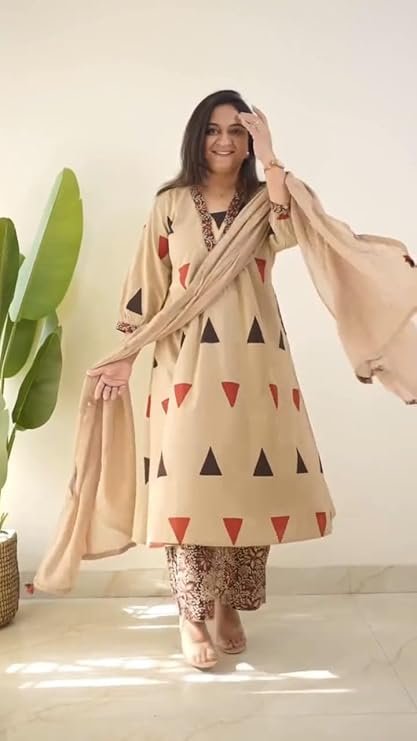 GoSriKi Women’s Viscose A-Line Printed Kurta Set with Palazzo and Dupatta - Image 3