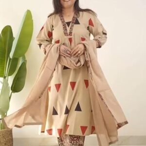 GoSriKi Women’s Viscose A-Line Printed Kurta Set with Palazzo and Dupatta