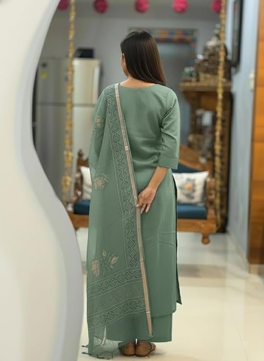 GoSriKi Viscose Embroidered Straight Kurta with Pant and Dupatta for Women - Image 6
