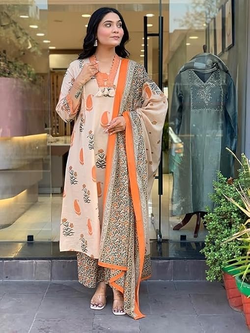 GoSriKi Women Viscose A-Line Kurta with Palazzo and Dupatta - Image 6