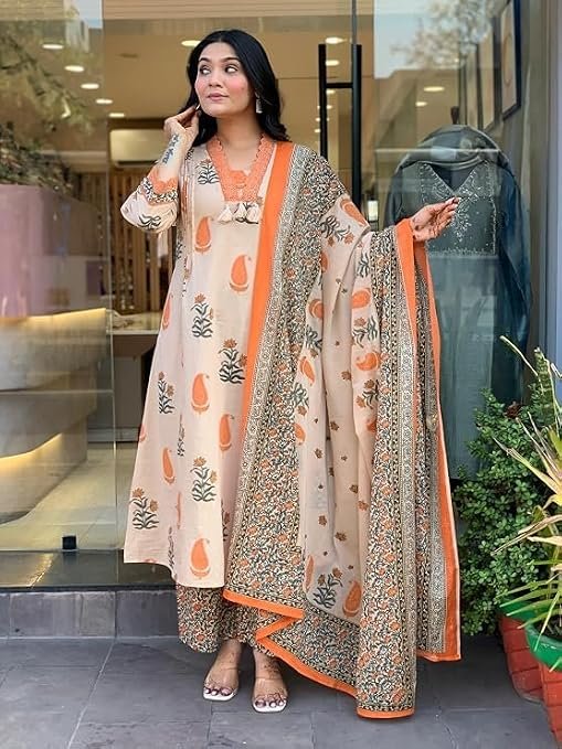 GoSriKi Women Viscose A-Line Kurta with Palazzo and Dupatta - Image 5