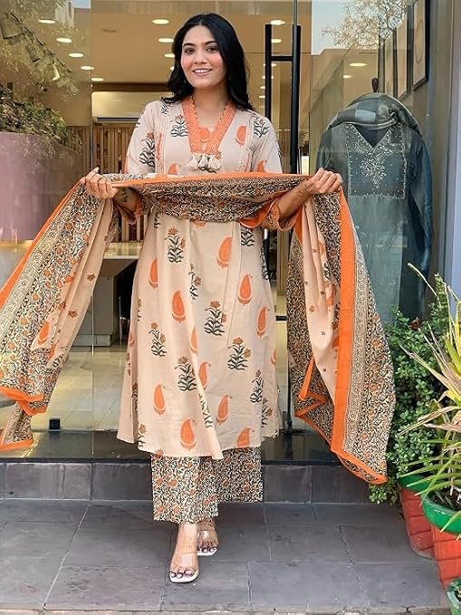 GoSriKi Women Viscose A-Line Kurta with Palazzo and Dupatta - Image 3