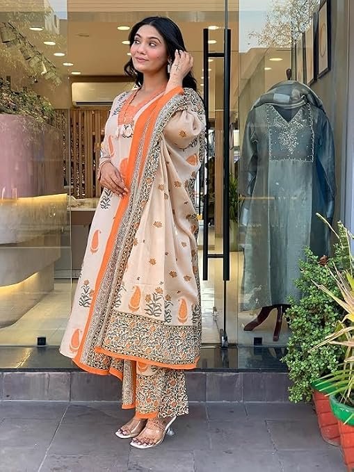 GoSriKi Women Viscose A-Line Kurta with Palazzo and Dupatta - Image 4