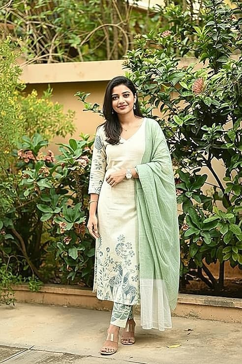 GoSriKi Women’s Rayon Viscose Straight Printed Kurta with Pant and Dupatta - Image 4